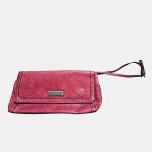 Relic Ostrich Textured Embossed Leather Wallet Clutch Shoulder Bag 6x13 Red